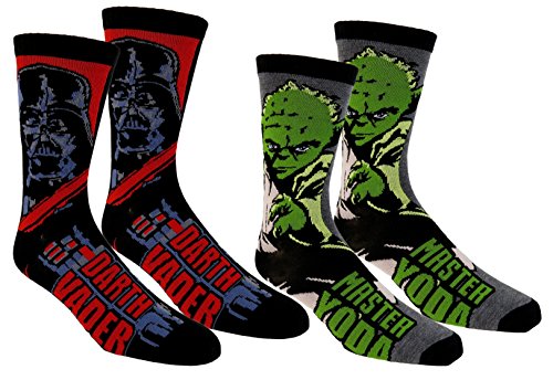 Star Wars Mens Casual Crew Socks 2 Pair Pack Darth Vader Yoda Charcoal/Black