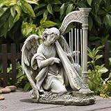 15" Angel Playing Harp Outdoor Patio Garden Wind Chime Statue