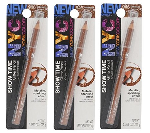 (pack of 3) NYC Show Time Glitter Pencil, Glitterazzi Brown 946, 0.0379 oz