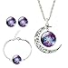 JIAYIQI Women Charm Purple Galactic Cosmic Star Sky Time Gemstone Bracelet Earrings Necklace Set Xmas Gift