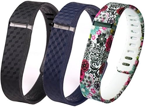 Poko 3 PCS Set 3D Black + 3D Navy + Roses Tatoo Style Style Replacement Band with Clasp for Fitbit Flex , Band only no tracker included