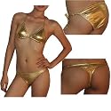 3 PIECE SET: Womens Sexy Hot Metallic Gold Bikini Swimsuit
