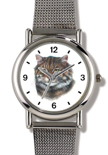 Main Coon Cat - JP - WATCHBUDDY® ELITE Chrome-Plated Metal Alloy Watch with Metal Mesh Strap-Size-Large ( Men's Size or Jumbo Women's Size )