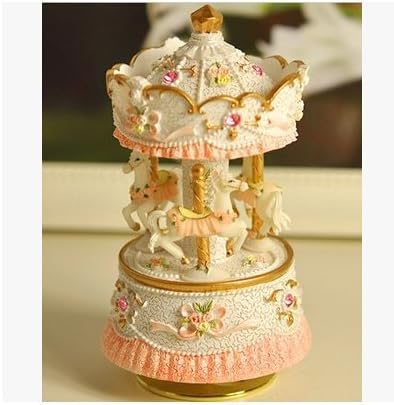 Laxury 3-horse Carousel Music Box,PINK Shade, Play the Castle in the Sky Tune,Model MP334