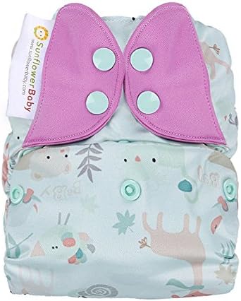 SunflowerBaby Stay Dry One Size Prints Cloth Diaper, Light Green Animals