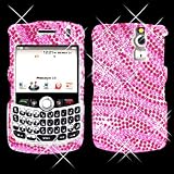 Sparkling Pink with Hot Pink Zebra Strip Full Diamond Rhinestone Snap on Hard Skin Cover Case for Blackberry Curve 8300 8310 8330