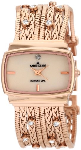 Anne Klein Women's 109270CMRG Diamond Accented Rosegold-Tone Multi Chain Bracelet Watch