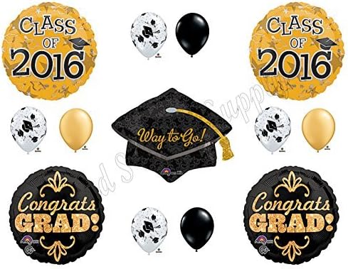 GOLD &amp; BLACK CLASS OF 2016 GRADUATION Balloons Decorations Supplies Party