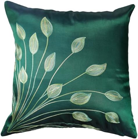 Charming Lotus Bouquet -18x18 Inches, Embroidered Charming Bouquet of Pretty Lotus Decorative Silk Pillow Cover. (Teal Green)
