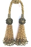 Beaded Double Tassel Curtain Drapery Tieback wth Cord Gold Olive Green