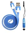 Emartbuy � Duo Pack Para Sony Xperia S - Azul Met�lico Mini Stylus + Blue Plano Anti-Enredos Micro Usb De Sincronizaci�n / Transferencia De Datos Y Cable De Carga