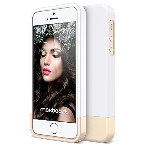iPhone 5S Case, Maxboost [Vibrance Series] For Apple iPhone 5S / 5 Case Protective SOFT-Interior Slider Style Hard Cases Cover - White/Champagne Gold