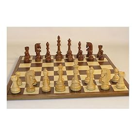 Traditional Russian Style Sheesham and Boxwood Chessmen with Walnut Maple Veneer Board by Worldwise Imports
