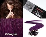 Vivid Hair 25 Strands Straight Micro Ring Links Locks Beads Keratin Stick I Tip Remy Human Hair Extensions Purple Color 0.75g Per Strand