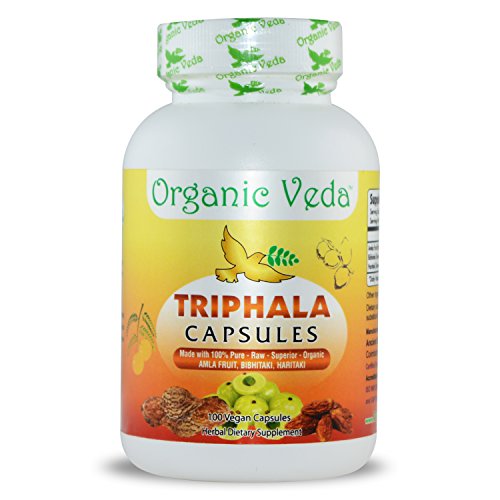 Organic Triphala Powder 100 Veg Capsules. 100% Pure and Natural Super Food Supplement. Non GMO, Gluten FREE. US FDA Registered Facility. Kosher Certified Vegetarian Capsule. All Natural!
