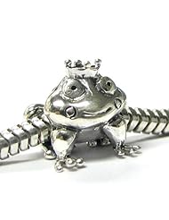 Sterling Silver Smile Frog Prince w/ Crown Bead For Pandora Troll European Charm Bracelets