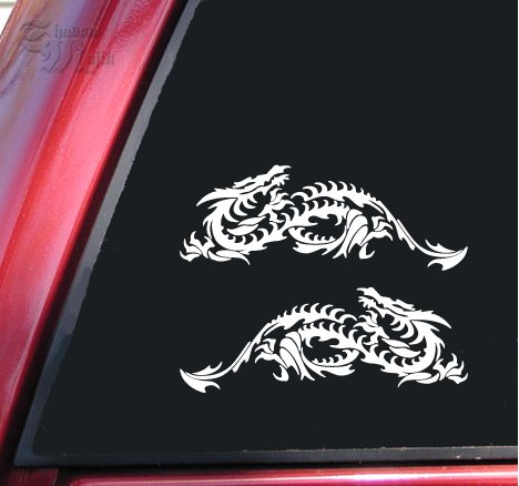 Mirrored Set Of Blade Dragon White Vinyl Decals Stickers
