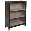 Handmade Oriental Furniture - 46" Antique Style Black Leather Mandarin Lined Bookcase - Traditional