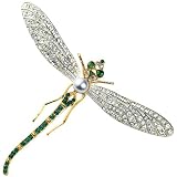Dragonfly Brooch Gold with Emerald and Diamond Swarovski Crystals & Enamel