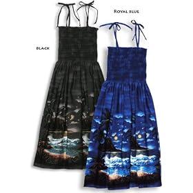 Moonlight Surf Spaghetti Strap Hawaiian Aloha Smocked Sun Dress