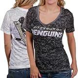 NHL Touch by Alyssa Milano Pittsburgh Penguins Ladies Black-White Sublimated Sheer Burnout Premium T-shirt (X-Large)