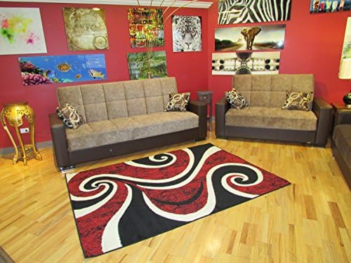 Arlington Collection Red and Black Contemporary Waves Abstract Design Area Rug 3x5