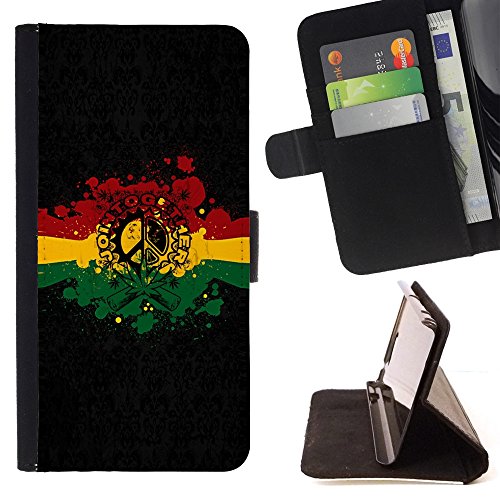 SKCASE Center / Flip Wallet PU Leather Case Cover for Samsung Galaxy Note 5 5th N9200 / Rasta Reggae Peace Sign