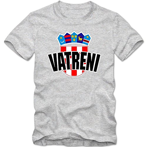 Kroatien EM 2016 #4 EM T-Shirt | Herren | HRVATSKA | Kockasti | Trikot | Nationalmannschaft, Farbe:Graumeliert (Grey Melange L190);Größe:XL