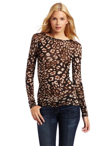 BCBGMAXAZRIA Womens Wylie Cheetah Boat Neck Top, Coffee Bean Combo, Medium
