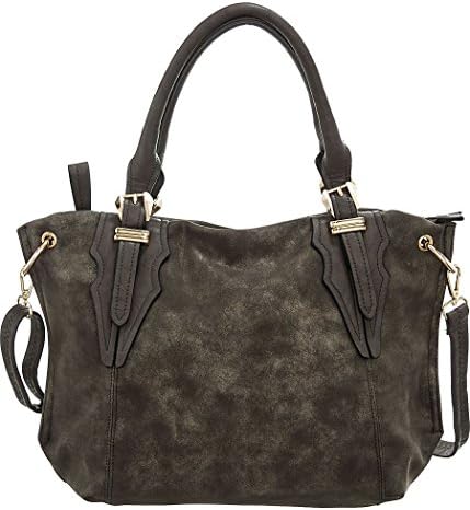 Dark-Grey Laurel&Sunset ''Shimmery Suede'' Large Crossbody Tote Bag