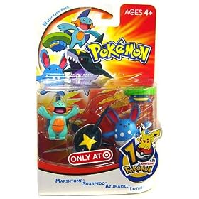 Pokemon Mini Action Figure Set Water Type Pack with Marshtomp, Sharpedo, Azumarill & Lotad