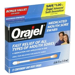 Orajel Medicated Mouth Sore Swabs, Maximum Strength, 12 ct.