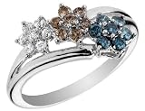 Blue, Chocolate & White Diamond Ice Flower Ring 1/2 Carat (ctw) 14K White Gold