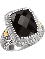 925 Silver, Onyx & Diamond Ring with 18k Gold Accents (0.23ctw)- Sizes 6-8