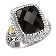 925 Silver, Onyx & Diamond Petite Ring with 18k Gold Accents (0.23ctw)- Sizes 6-8