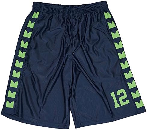 Seattle Seahawks 12th Man Fan Men's Basketball Shorts Navy Lime Feathers (Large)