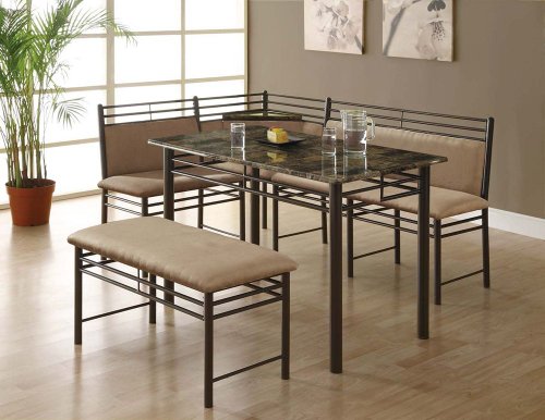 Monarch Specialties Bronze Metal and Cappuccino Marble Dining Set, 3-Piece On Sale
