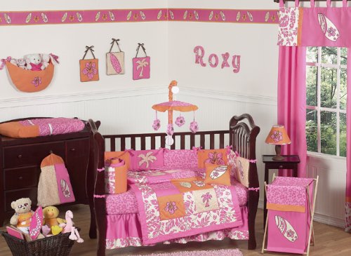 Pink and Brown Tropical Hawaiian Surf Beach Baby Girl Bedding 9pc Crib Set by Jojo Designs