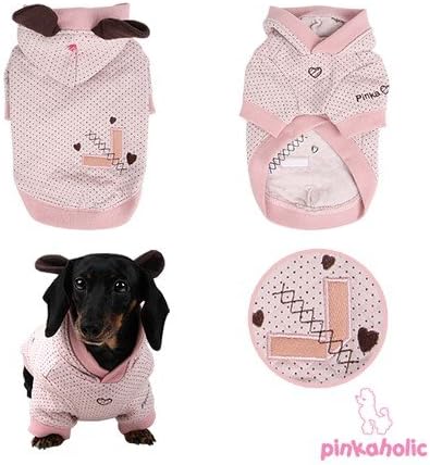 Pinkaholic Blossom Swiss Dotted Quilted Knit Floppy Eared-hooded Sweater Coat in Lt. Pink Size Large (Neck 12.75", Chest 16.5", Back Length 13.5") (Recommended for Small Dog Breeds)