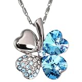 18k Gold Plated Swarovski Crystal Heart Shaped Four Leaf Clover Pendant Necklace - Various Colors