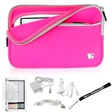 Kroo Glove Sleeve Cover Case with extra pocket For Barnes & Noble Nook E-Reader + Includes a 4-Inch eBigvalue Determination Hand Strap + 3 in 1 Combo of Home and Car charger with a USB Data Sync Cable + Full Screen Protector