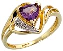 10k Gold Ring, w/ Brilliant Cut Diamonds & Trillion February Birthstone 6mm Amethyst Stone, 7/16" (11mm) wide