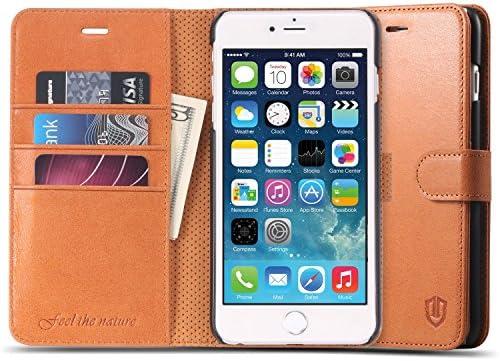 iPhone 6s Plus Wallet Case, SHIELDON Premium Genuine Leather Flip Cases Cover with Kickstand, Card Holder and Magnetic Clasp for iPhone 6 Plus/ iPhone 6s Plus 5.5 inch - Brown