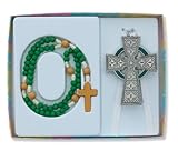 Celtic Crib Cross Rosary Gift Set Claddagh Nursery Baptism Christening