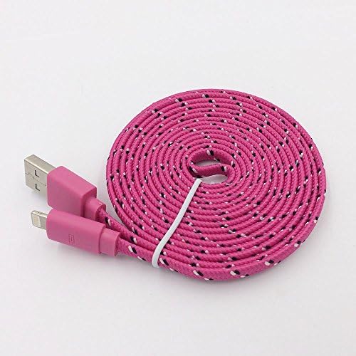 Tangle Free Flat Fabric Braided 8 Pin 6ft / 2m USB Charger Cable for iPhone 5 5C 5S (6FT Rose)