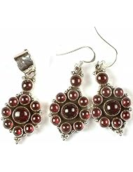 Garnet Pendant & Earrings Set - Sterling Silver