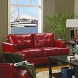 Coaster Samuel Modern Tufted Love Seat in Red Bonded Leather