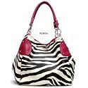Fuchsia Large Vicky Zebra Print Faux Leather Satchel Bag Handbag Purse
