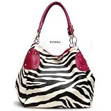 Fuchsia Large Vicky Zebra Print Faux Leather Satchel Bag Handbag Purse