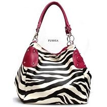 Fuchsia Large Vicky Zebra Print Faux Leather Satchel Bag Handbag Purse